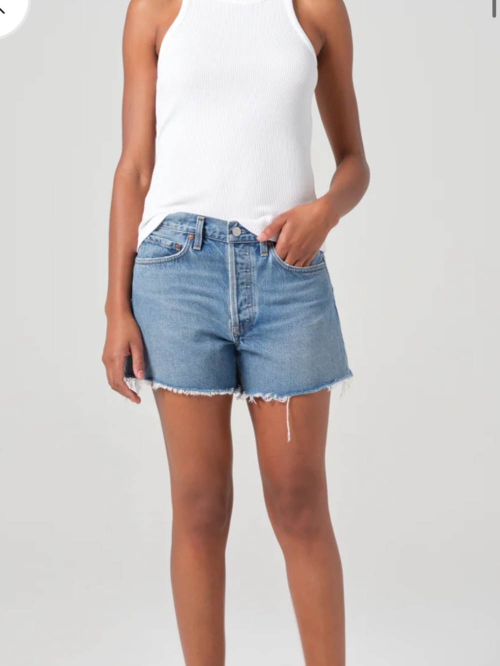 AGOLDE Light Blue High-Rise Raw-Hem Denim Shorts
